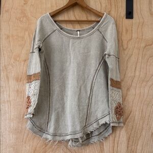 Free People Gray and Brown Blouse